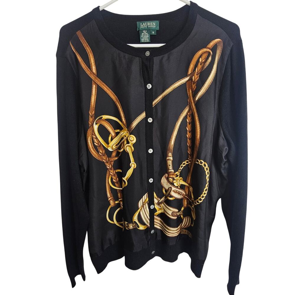 Lauren Ralph Lauren Womens Silk Cashmere Cardigan Sweater Plus Size 1X Old Money